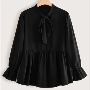 SHEIN black neck tie baby doll blouse